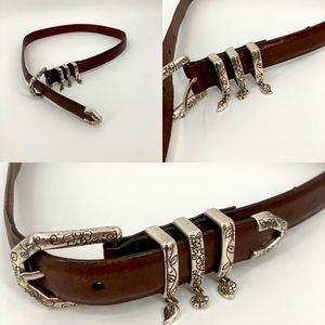 Brighton Brown Leather Whimsical Floral Heart Charm  Belt ML 32 B11038